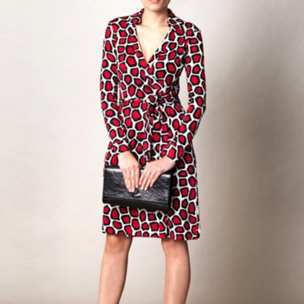 Diane von Furstenberg Red Animal Print Wrap Dress